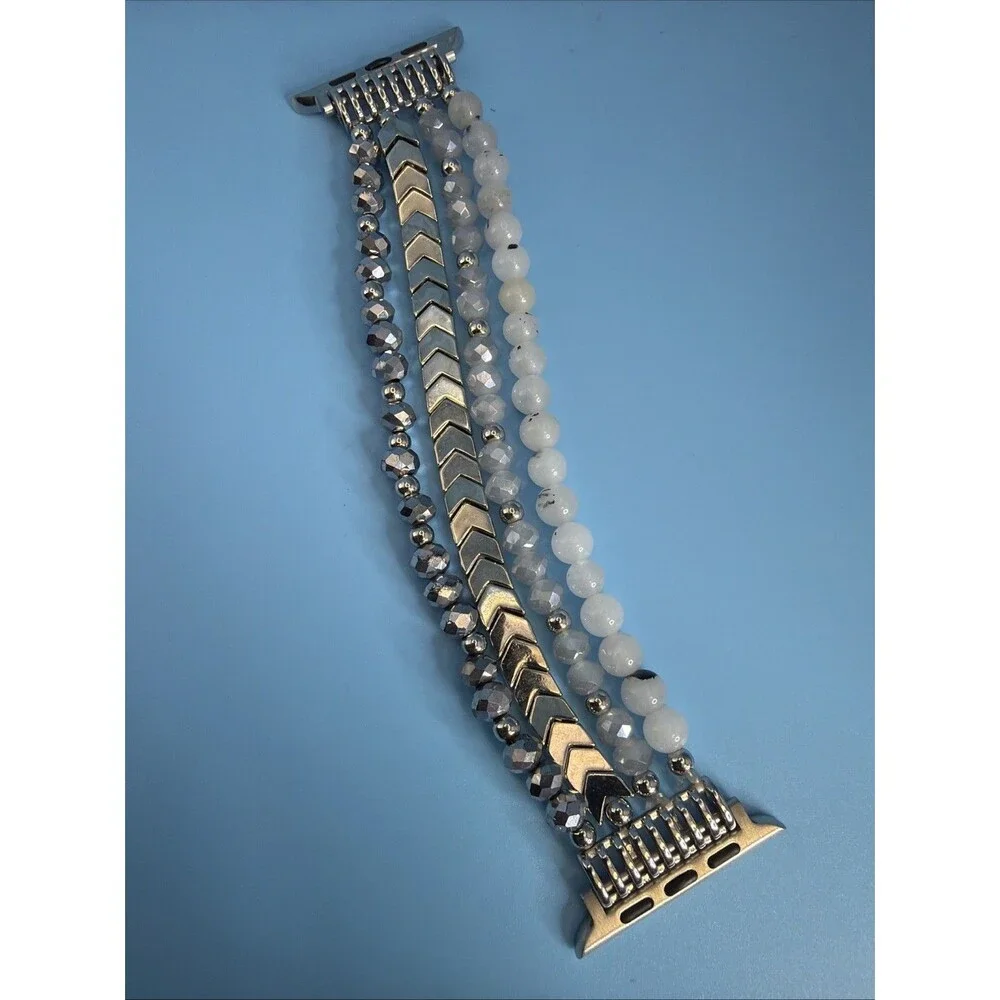 Apple Silver and White Layered Beaded Watch Band
